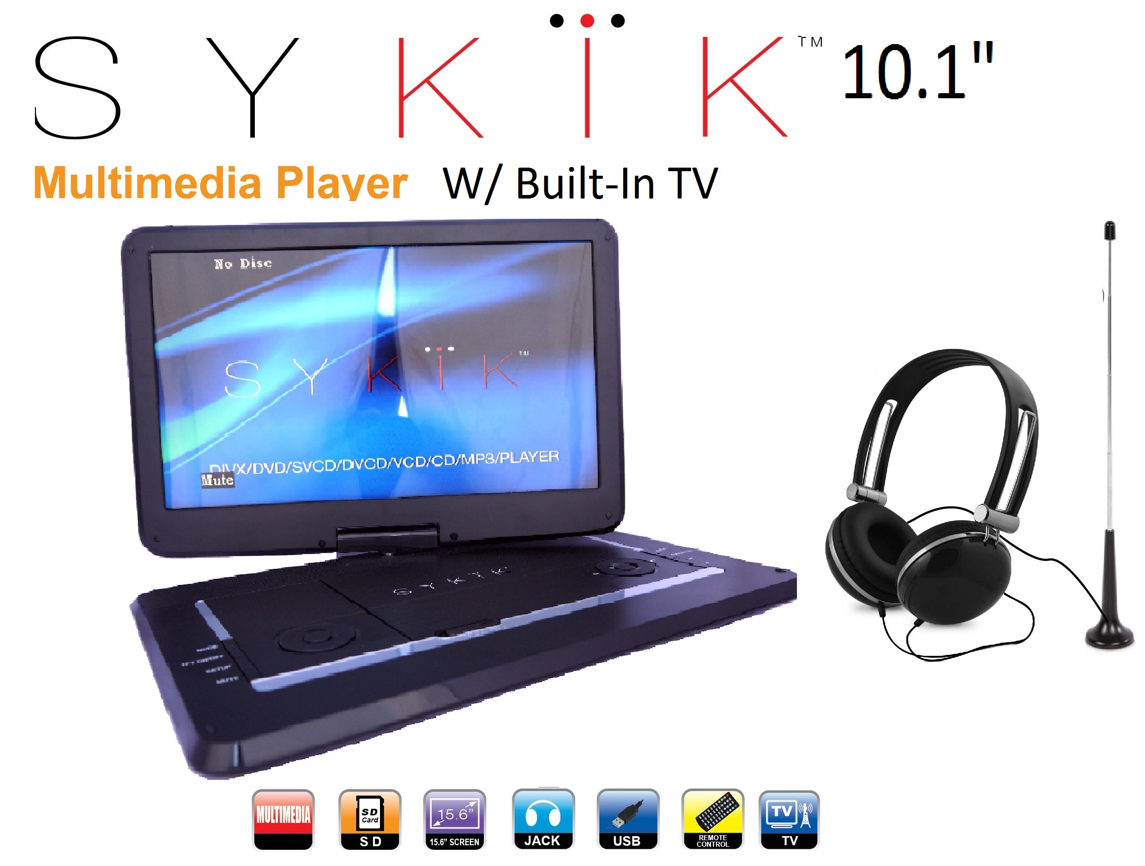 Sykik SYDVD9116 TV 10.1'' Inch All multi region zone free HD swi